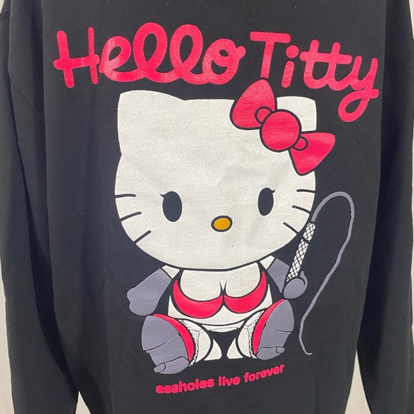 ALF ASSHOLES LIVE FOREVER Hello Titty Hello Kitty Hoodie Sweatshirt Black L, XXL - Picture 6 of 14